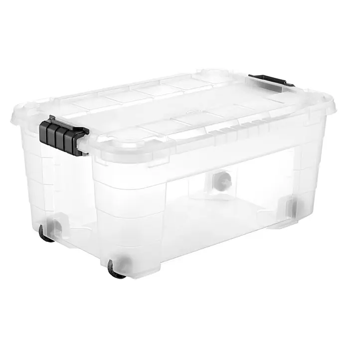 Aufbewahrungsbox 4UP - L x B x H: 59 x 39 x 27,4 cm, Transparent, Kunststoff - Transparente Plastik-Aufbewahrungsbox mit schwarzen Verschlüssen und Rollen.