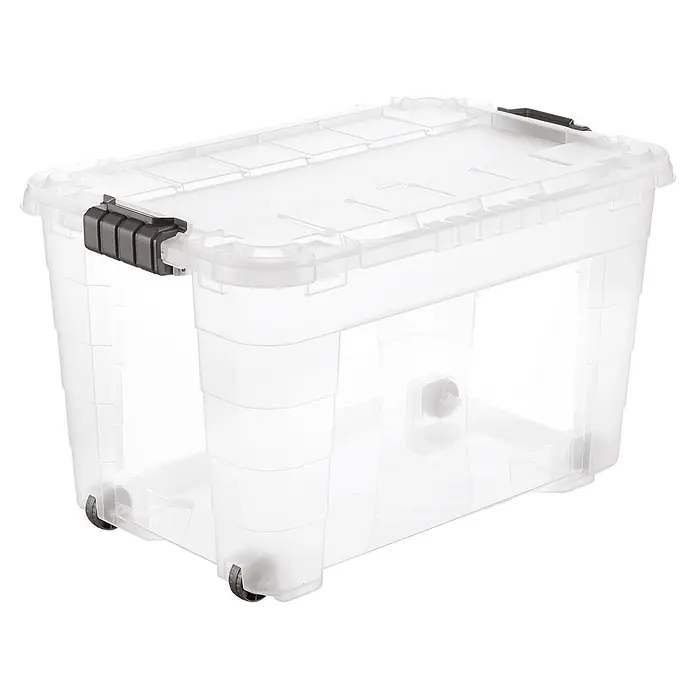 Aufbewahrungsbox 4UP - L x B x H: 59 x 39 x 36 cm, Transparent, Kunststoff - Transparente Kunststoff-Aufbewahrungsbox mit Deckel, dunkelgrauen Verschlüssen und Rollen.