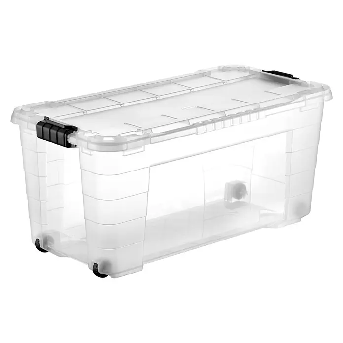 Aufbewahrungsbox 4UP - L x B x H: 79 x 39 x 36 cm, Transparent, Kunststoff - Transparente Kunststoff-Aufbewahrungsbox mit Deckel, schwarzen Verschlüssen und Rollen zur einfachen Mobilität.