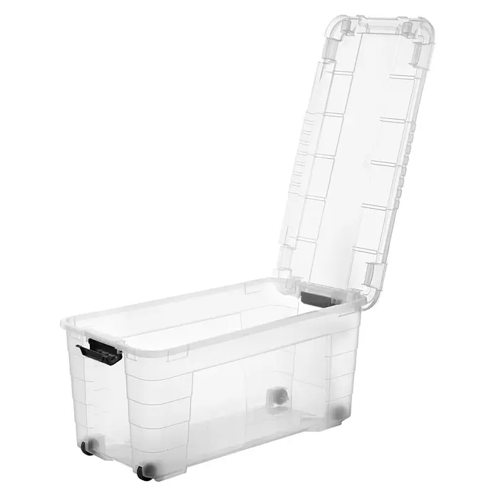 Aufbewahrungsbox 4UP - L x B x H: 79 x 39 x 36 cm, Transparent, Kunststoff - Transparente Kunststoff-Aufbewahrungsbox mit offenem Deckel und Rollen.