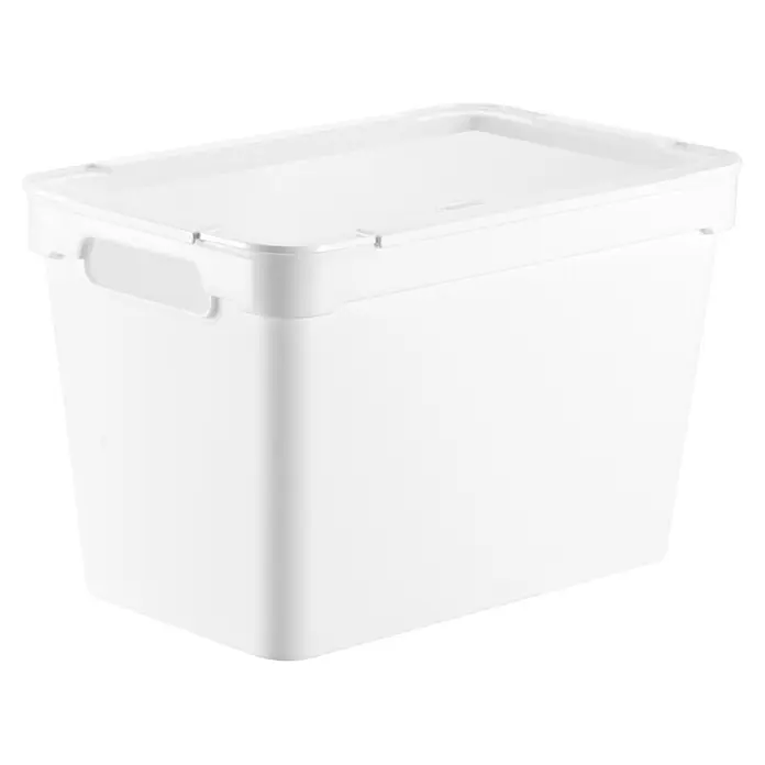 Aufbewahrungsbox Maya - L x B x H: 28,4 x 18,2 x 17,8 cm, Kunststoff, Weiß - Weiße Kunststoff-Aufbewahrungsbox mit Deckel und integrierten Griffen.