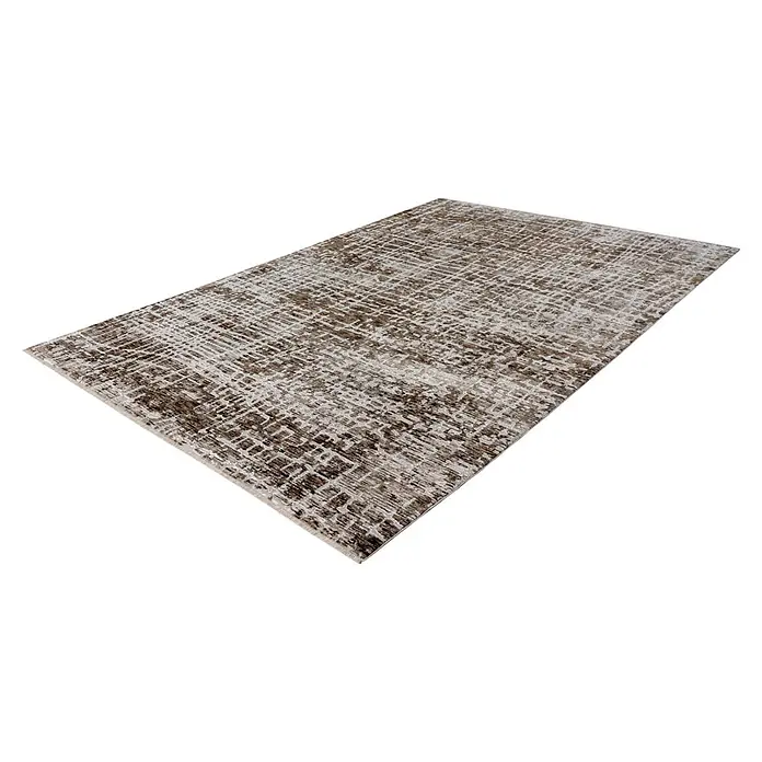 Kayoom Kurzflorteppich Amora 260 - Braun, 150 x 80 cm, 100 % Polyester - Rechteckiger braun-weißer Teppich mit abstraktem Muster als Bodenbelag.