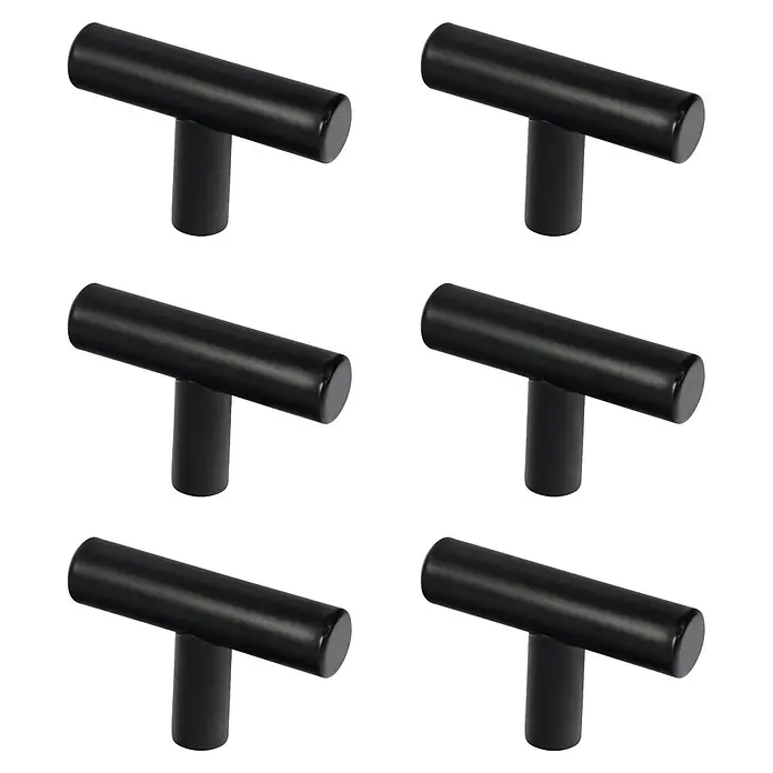 Nesu Tirador para muebles - An x Al: 50 x 36 mm, Negro, 6 ud. - Juego de seis pomos de mueble negros mate en forma de T.
