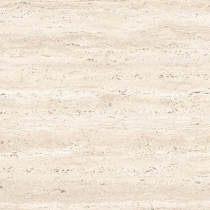 Palazzo Feinsteinzeugfliese Travento - 60 x 120 cm, Craved, Matt - Helle beigefarbene Travertin-Steintextur mit horizontalen Äderungen und natürlichen Poren für Böden oder Wände.