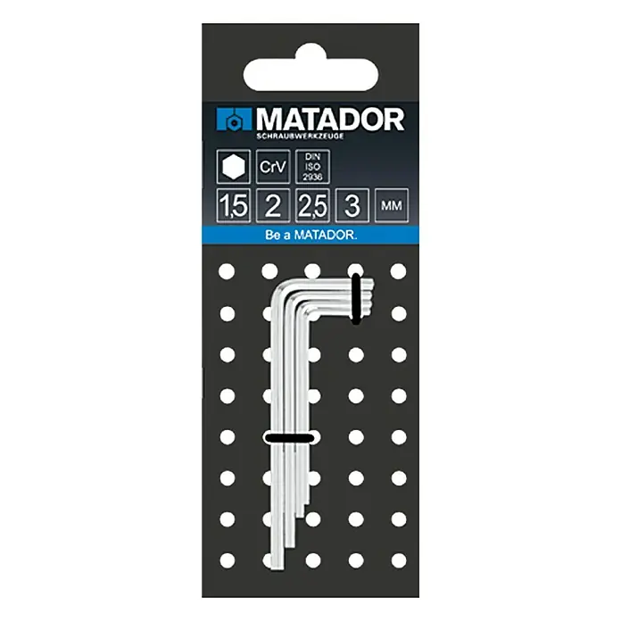 Matador Stiftschlüsselsatz - 4 -tlg., Schlüsselweite: 1,5 mm - 3 mm - Abbildung eines Matador Schraubwerkzeugsets mit verschiedenen Größen von Inbusschlüsseln, ideal für diverse Schraubarbeiten.