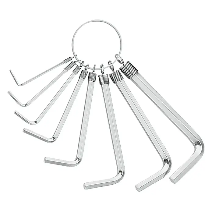 Matador Stiftschlüsselsatz - 8 -tlg., Schlüsselweite: 1,5 mm - 6 mm - Ein Set von Inbusschlüsseln in verschiedenen Größen, die an einem Metallring befestigt sind. Werkzeug für Reparaturen und Montagearbeiten.