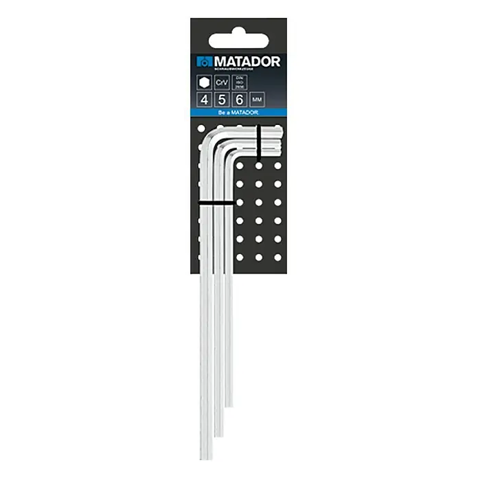 Matador Stiftschlüsselsatz Lang - 3 -tlg., Schlüsselweite: 4 mm - 6 mm - Matador Innensechskant-Schlüsselsatz mit Größen 4, 5 und 6 mm. Kompaktes Set für diverse Schraubarbeiten mit hochwertiger Verarbeitung für lange Lebensdauer.