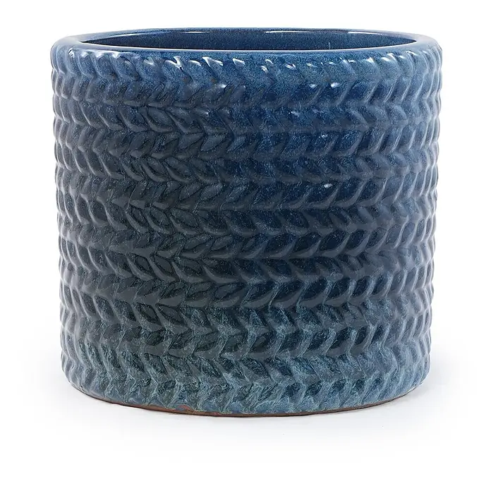 SONNENH Pflanztopf - 1 Stk., Keramik, Blau - Dunkelblauer Keramikübertopf mit geflochtener Textur.