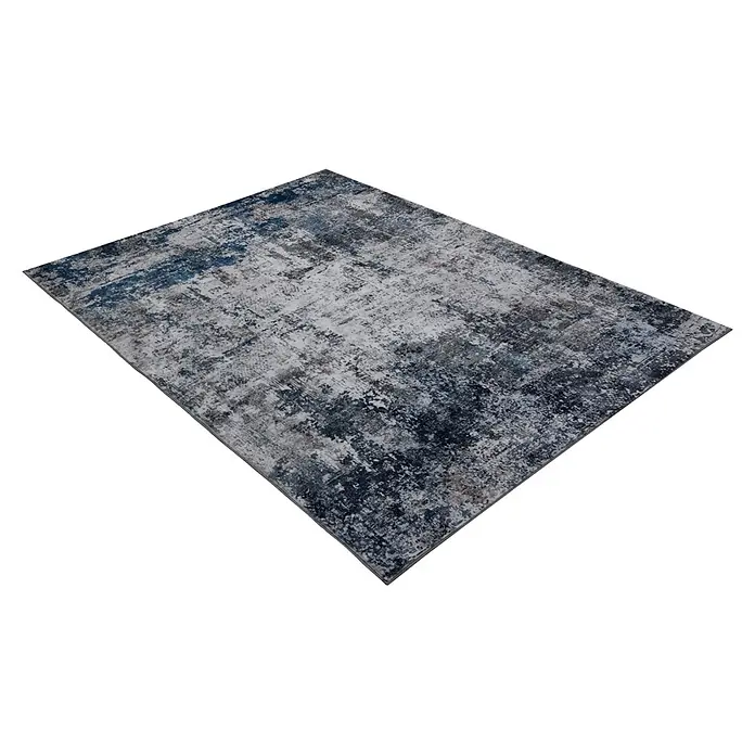 Kayoom Kurzflorteppich Elegantica 328 - Blau, 330 x 230 cm, 80 % Polyester, 20 % Baumwolle - Abstrakter rechteckiger Teppich in Blau, Grau und Weiß mit Used-Look.