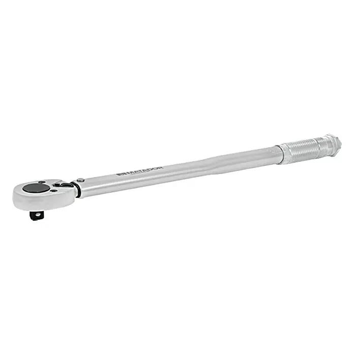 Matador Drehmomentschlüssel - ½″, 42 Nm - 210 Nm - Ein silberner Drehmomentschlüssel von Matador, ein Präzisionswerkzeug für kontrolliertes Anziehen von Schrauben.