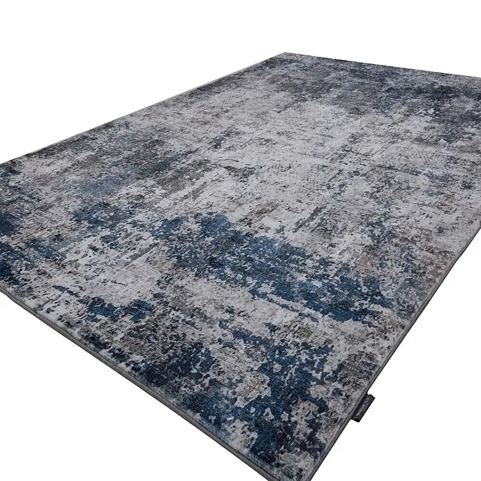 Kayoom Kurzflorteppich Elegantica 328 - Blau, 330 x 230 cm, 80 % Polyester, 20 % Baumwolle - Moderner, rechteckiger Teppich in Grau-, Weiß- und Blautönen mit abstraktem Muster.