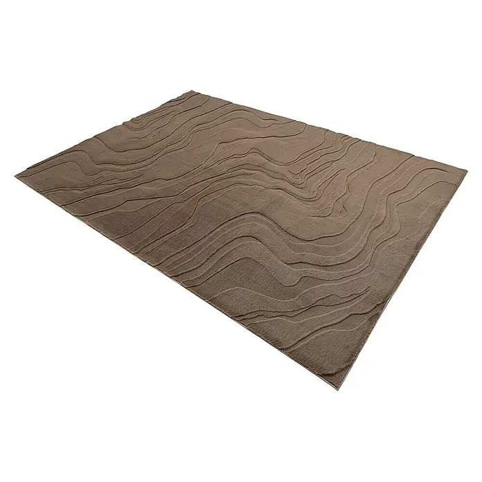 Kayoom Kurzflorteppich Cosmic 525 - Taupe, 230 x 160 cm, 85 % Polyester, 15 % Wolle - Rechteckiger taupefarbener Teppich mit strukturiertem Wellenmuster.