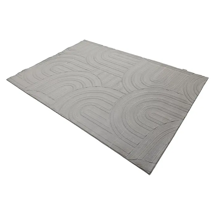 Kayoom Kurzflorteppich Cosmic 526 - Grau, 230 x 160 cm, 85 % Polyester, 15 % Wolle - Grauer Teppich mit erhabenen abstrakten Kreis- und Bogenmustern.