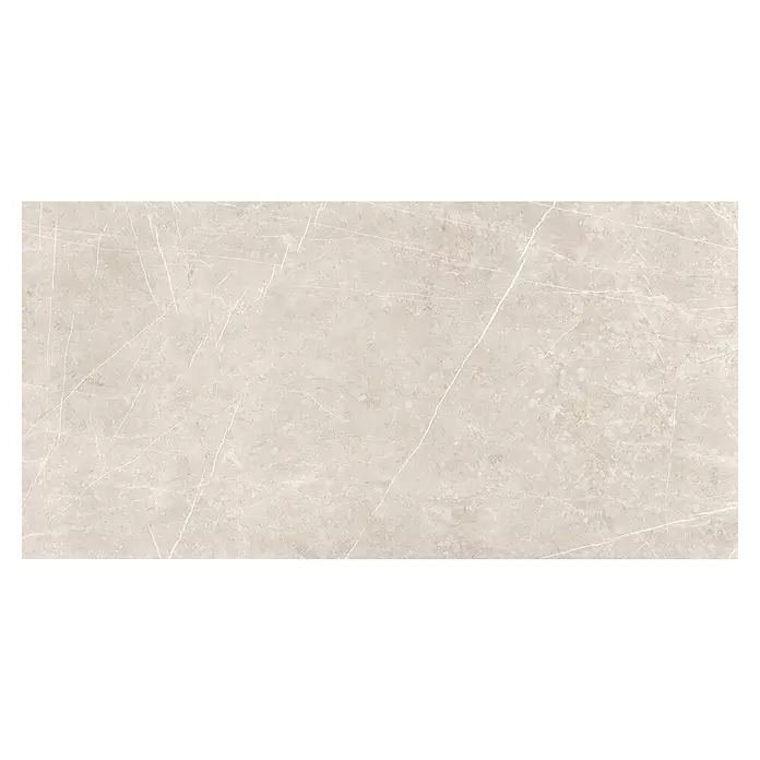 Palazzo Feinsteinzeugfliese Grande Select - 60 x 120 cm, Taupe, Glänzend - Helle beige Marmoroptik Fliese mit feiner weißer Maserung.