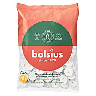 Bolsius Theelicht 4 uur (Ø x h: 3,5 x 1,5 cm, Wit, Brandduur ca.: 4 u, 75 st.)