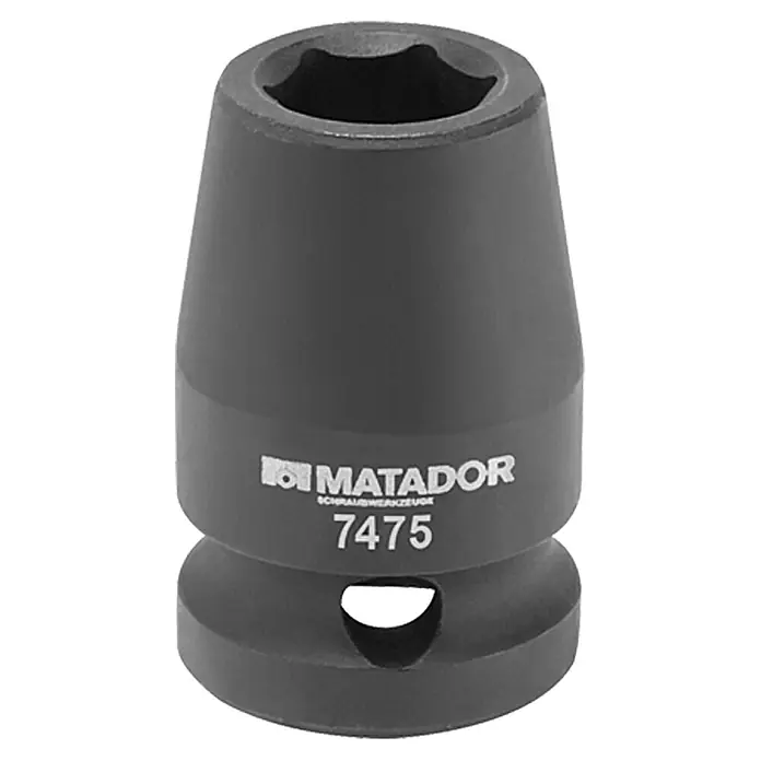 Matador Kraft-Steckschlüsseleinsatz - Schlüsselweite: 17 mm, ½″ - Abbildung einer schwarzen Matador Steckschlüssel-Nuss, ideal für Werkstattarbeiten und Heimwerkerprojekte. Robust und präzise.
