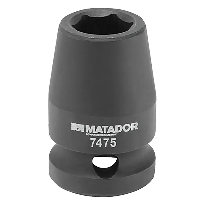 Matador Kraft-Steckschlüsseleinsatz - Schlüsselweite: 17 mm, ½″ - Abbildung einer schwarzen Matador Steckschlüssel-Nuss, ideal für Werkstattarbeiten und Heimwerkerprojekte. Robust und präzise.