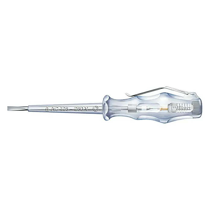 Wera Kraftform Plus Spannungsprüfer 247 - Klingenlänge: 70 mm - Ein Spannungsprüfer mit transparenter Griff, ideal für sichere Stromkreisprüfungen im Bereich von 125-250V.