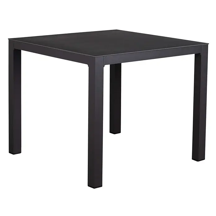 Bene Living Balkontisch Tarifa - Keramik-Tischplatte, Höhenverstellbar, Quadratisch, Anthrazit - Quadratischer dunkelgrauer Metalltisch mit stabilen Beinen und minimalistischem Design.