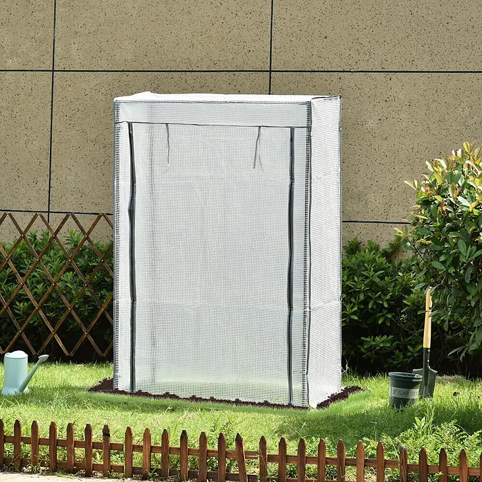 Furnicato Foliengewächshaus weiß 100x50x150 cm -  - Weißes Mini-Gewächshaus mit Gittermuster auf Rasen, ideal zum Pflanzenschutz im Garten.