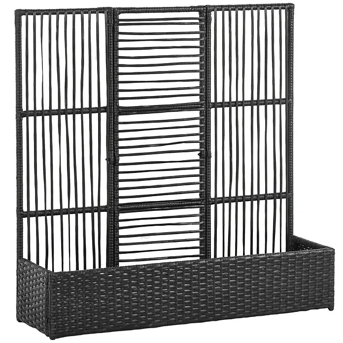 Furnicato Hochbeet - 103 x 103 x 29 cm, Kunststoff, Schwarz - Dunkelgrauer Polyrattan-Sichtschutz mit integriertem Blumenkasten.