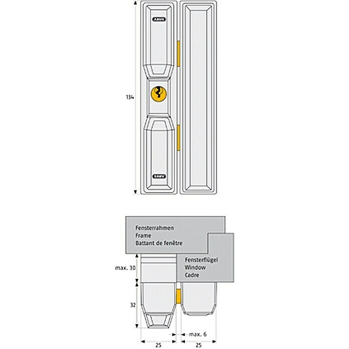 Abus Fenster-Zusatzschloss FTS 88Weiß, Universell einsetzbar Front View