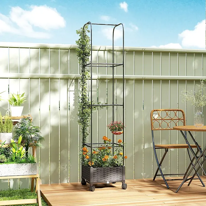 Furnicato Hochbeet - 185 x 40 x 185 cm, Verbundwerkstoff, Schwarz