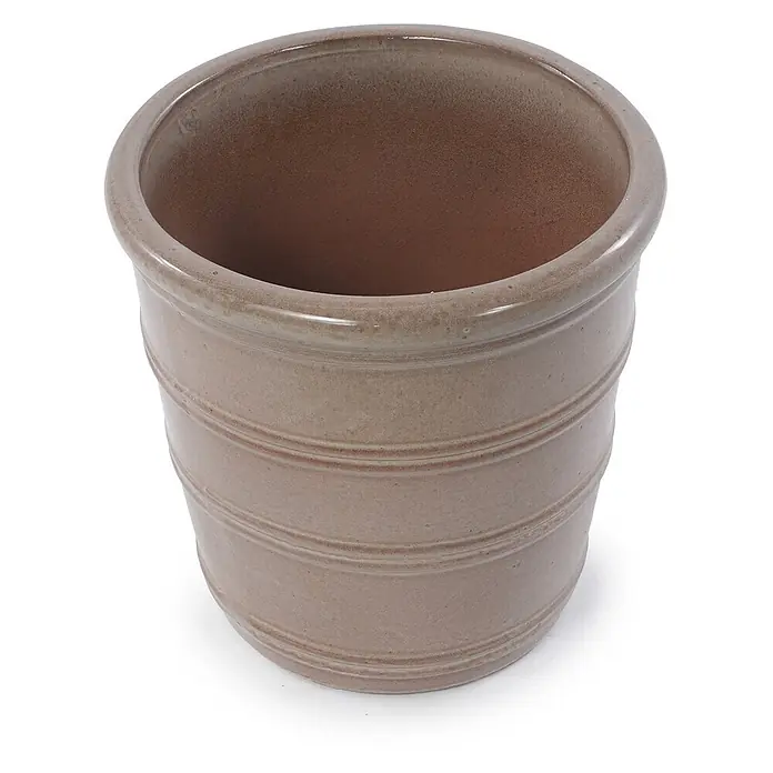 SONNENH Pflanztopf - 1 Stk., Keramik, Braun - Hellbrauner Keramik-Blumentopf mit horizontalem Rillenmuster.