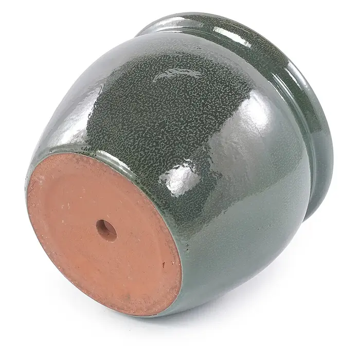 SONNENH Pflanztopf - 3 Stk., Keramik, Grün - Grüner Keramik-Pflanztopf mit gesprenkelter Glasur, glänzender Oberfläche und Terrakotta-Boden mit Ablaufloch.