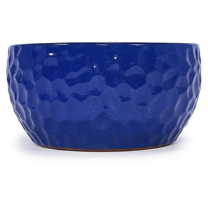 SONNENH Pflanztopf - 3 Stk., Keramik, Blau - Blauer Keramiktopf mit gehämmerter Textur.