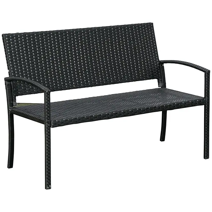 Furnicato Gartenbank PE-Rattan - B x T x H: 60 x 122 x 85 cm, Polyrattan, Schwarz - Schwarze Polyrattan Gartenbank mit Armlehnen.