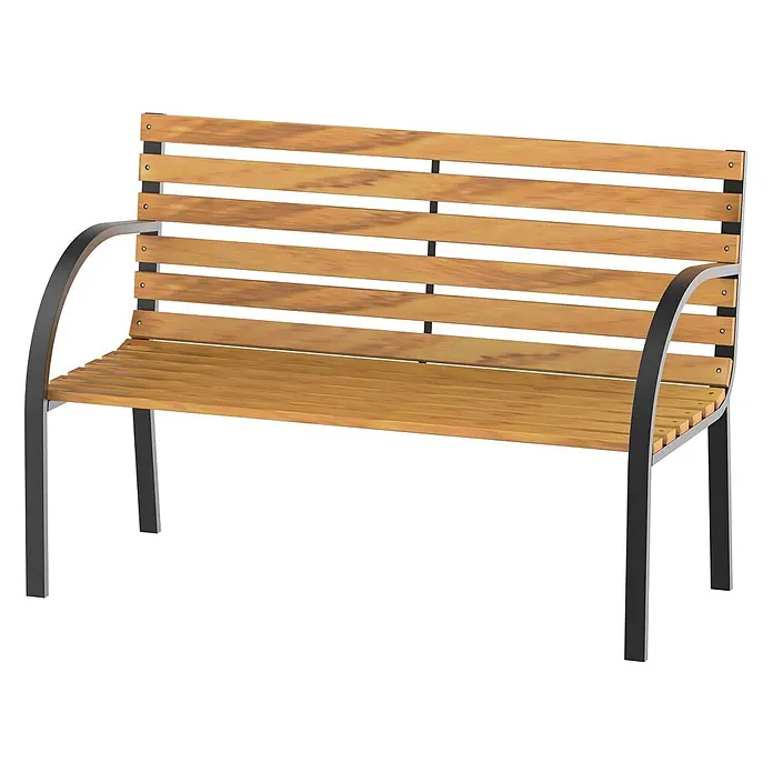 Furnicato Gartenbank Kiefernholz - B x T x H: 60 x 122 x 83 cm, Legierter Stahl/Holz, Naturholz - Holzbank mit Latten, dunklem Metallgestell und geschwungenen Armlehnen.