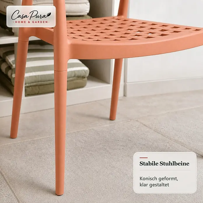 Floordirekt Gartenstuhl-Set Solaro 6er-Set - 6 Stk., Polypropylen (PP) und handgeflochtenes Seil, Orange, B x T x H: 54 x 58 x 70 cm - Terracottafarbener Stuhl mit gelochter Sitzfläche und stabilen, konischen Beinen.
