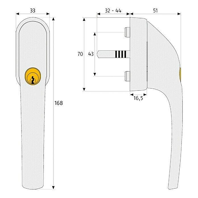 Abus Fenstergriff FG 300Universell einsetzbar, Weiß, Abschließbar Front View