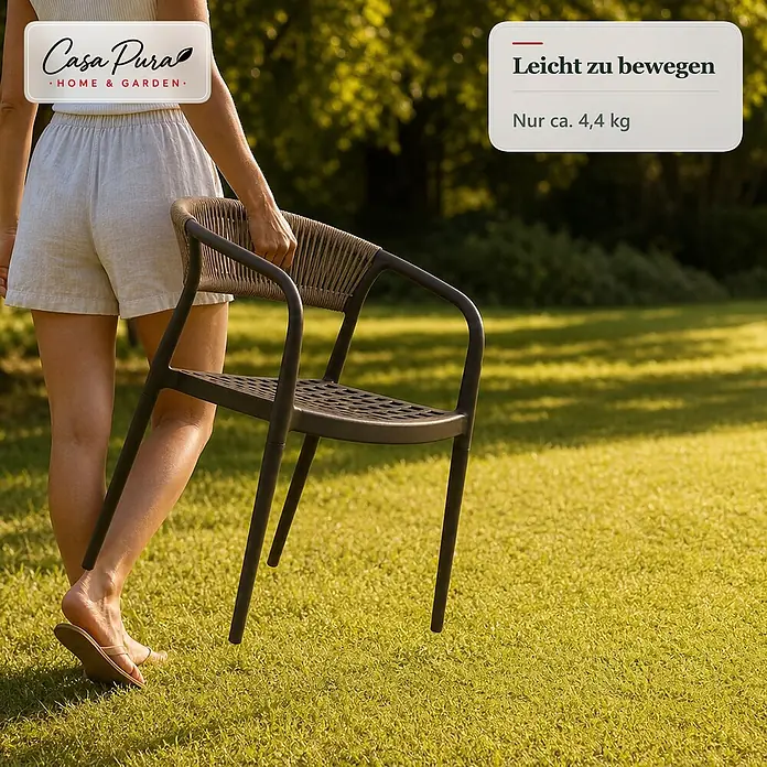 Floordirekt Gartenstuhl Solaro - 1 Stk., Polypropylen (PP) und handgeflochtenes Seil, Anthrazit, B x T x H: 54 x 58 x 70 cm - Dunkelgrauer Gartenstuhl aus Metall und geflochtener Kordel, leicht zu tragen (ca. 4,4 kg).