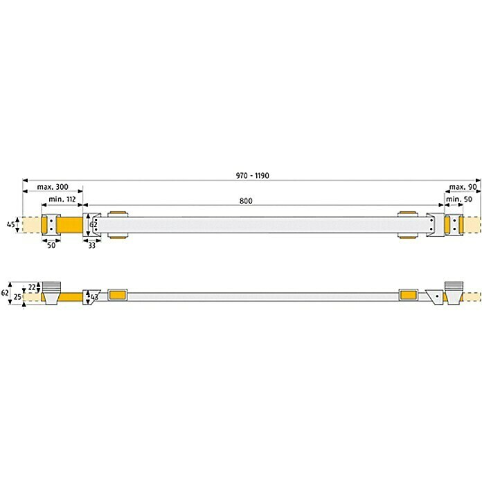 Abus Panzerriegel PR1400Geeignet für: Türblattbreite von 85 - 100 cm, Länge: 800 mm Front View