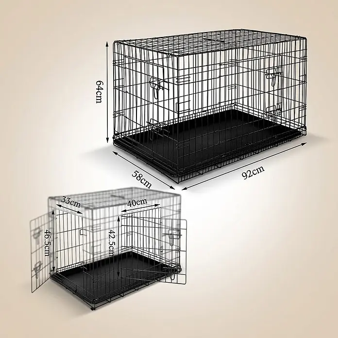 belviona Transportbox - 92 x 58 x 64 cm, Kunststoff, schwarz - Schwarzer Draht-Haustierkäfig, in zwei Größen mit verschiedenen Maßen für Gesamtabmessungen und Türöffnungen.