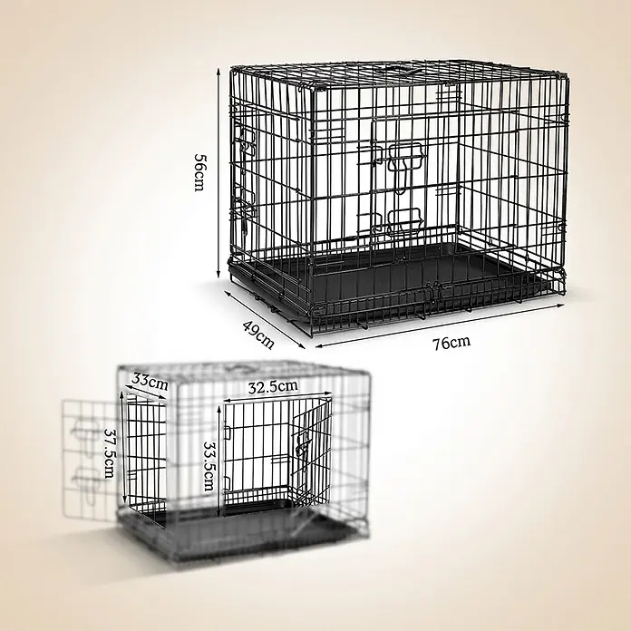 belviona Transportbox - 76 x 49 x 56 cm, Kunststoff, schwarz - Schwarze Hundebox aus Drahtgeflecht mit den Maßen 76x49x56cm und Türöffnungen von 33x37,5cm und 32,5x33,5cm.