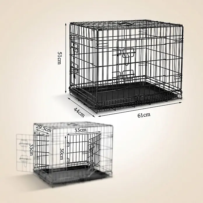 belviona Transportbox - 61 x 44 x 51 cm, Kunststoff, schwarz - Schwarze Draht-Hundebox, Maße 61x44x51cm. Kleinere Box, Maße 33x33x29.5cm, mit offener Tür gezeigt.