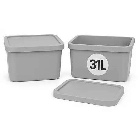 Plastard  Aufbewahrungsbox-Set 2er-Set 31 Liter in Grau mit Deckel – Stapelboxen, Lagerboxen