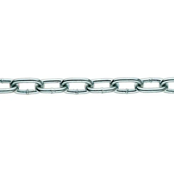 Stabilit Rundstahlkette Meterware4 mm, Edelstahl - Nahaufnahme einer robusten Metallkette, ideal für Bauprojekte und Sicherheitsanwendungen. Langlebigkeit und Stärke in jedem Glied.
