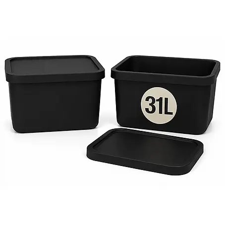 Plastard  Aufbewahrungsbox-Set 2er-Set 31 Liter in Schwarz mit Deckel – Stapelboxen, Lagerboxen