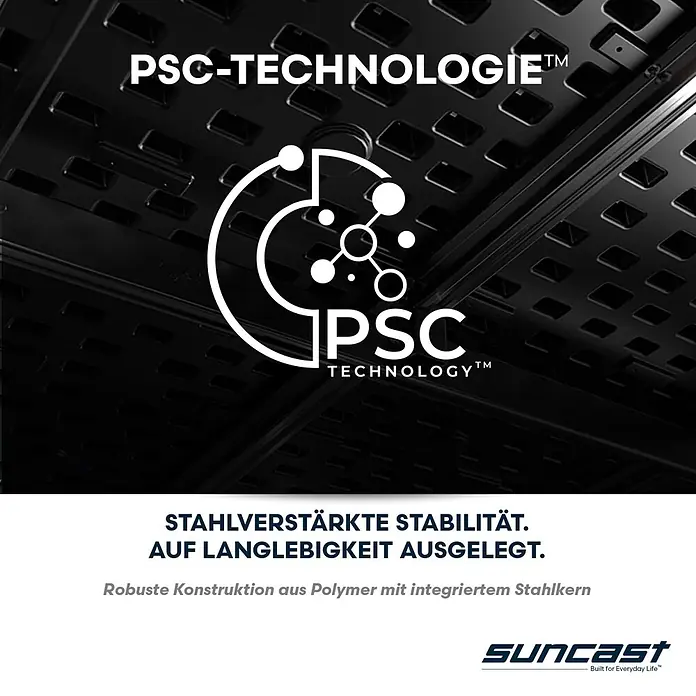 Suncast Auflagenbox - 147 x 74 x 74 cm, Kunststoff, Anthrazit - Dunkles, stahlverstärktes Polymerpaneel mit PSC-Technologie, ausgelegt auf robuste Langlebigkeit.