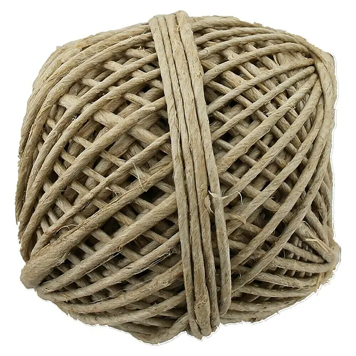 Stabilit Ovillo de cordel de lino - Ø x L: 1,5 mm x 50 m, Materiales naturales - Primer plano de una bola de hilo de bramante natural, ideal para envolver, hacer manualidades y proyectos de bricolaje.