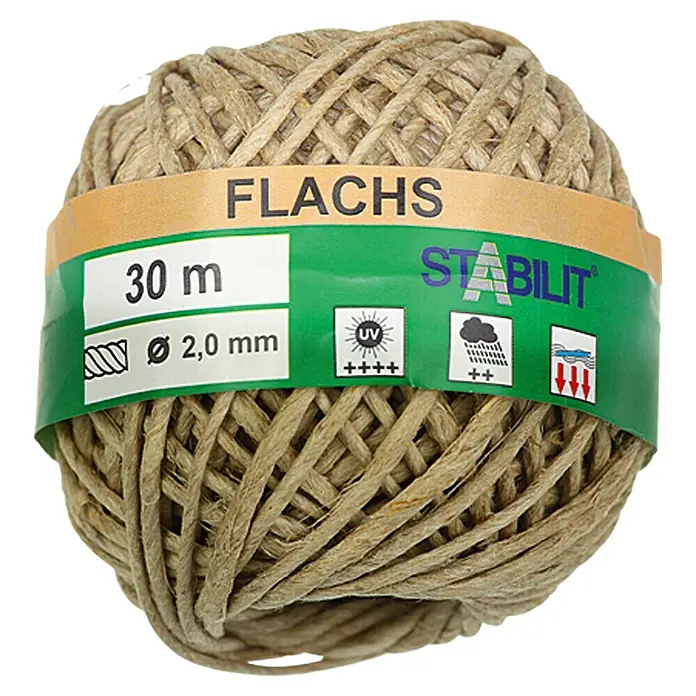 Stabilit Ovillo de cordel de lino - Ø x L: 2 mm x 30 m, Materiales naturales - Bobina de hilo de lino de Stabilit, de 30 m de largo y 2,0 mm de grosor. El hilo es resistente a los rayos UV y al agua, ideal para el jardín u otros usos.