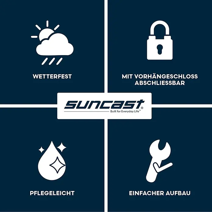Suncast Auflagenbox - 147 x 74 x 74 cm, Kunststoff, Anthrazit - Suncast Produktmerkmale: wetterfest, mit Vorhängeschloss abschließbar, pflegeleicht, einfacher Aufbau.