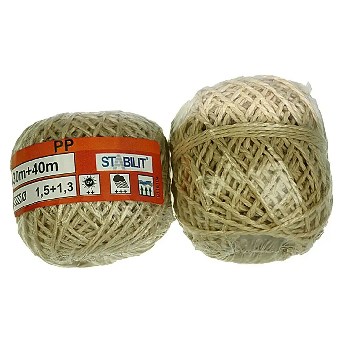 Stabilit Ovillo de cordel - Ø x L: 1,3 mm x 30 m, Plástico, Beige, Longitud de la cuerda: 40 metros (m) - Dos rollos de hilo PP Stabilitt, longitud 30m+40m y diámetro 1,5+1,3mm, ideal para jardinería, resistente a UV y al agua.