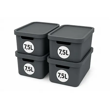 Plastard  Aufbewahrungsbox-Set 4er-Set 7,5 Liter in Anthrazit mit Deckel – Stapelboxen, Lagerboxen