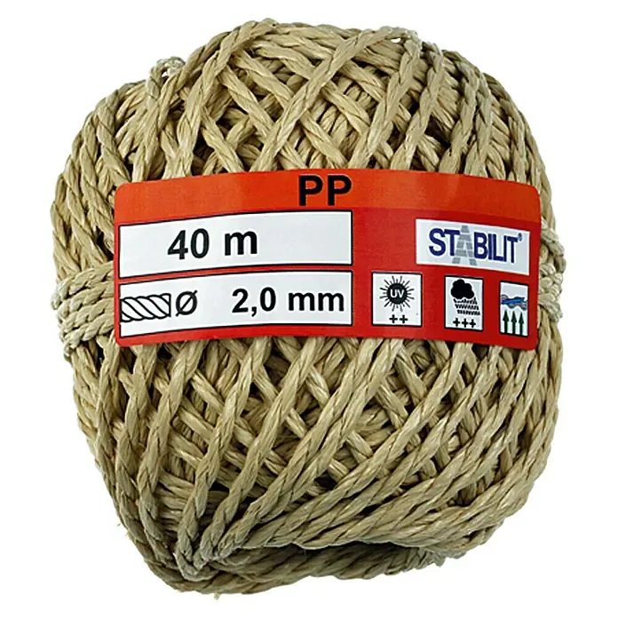 Stabilit Ovillo de cordel - Ø x L: 2 mm x 40 m, Plástico, Beige, Longitud de la cuerda: 40 metros (m) - Un ovillo de cuerda PP de Stabilít, de 40 m de longitud y 2,0 mm de grosor. Ideal para jardinería y proyectos de bricolaje.