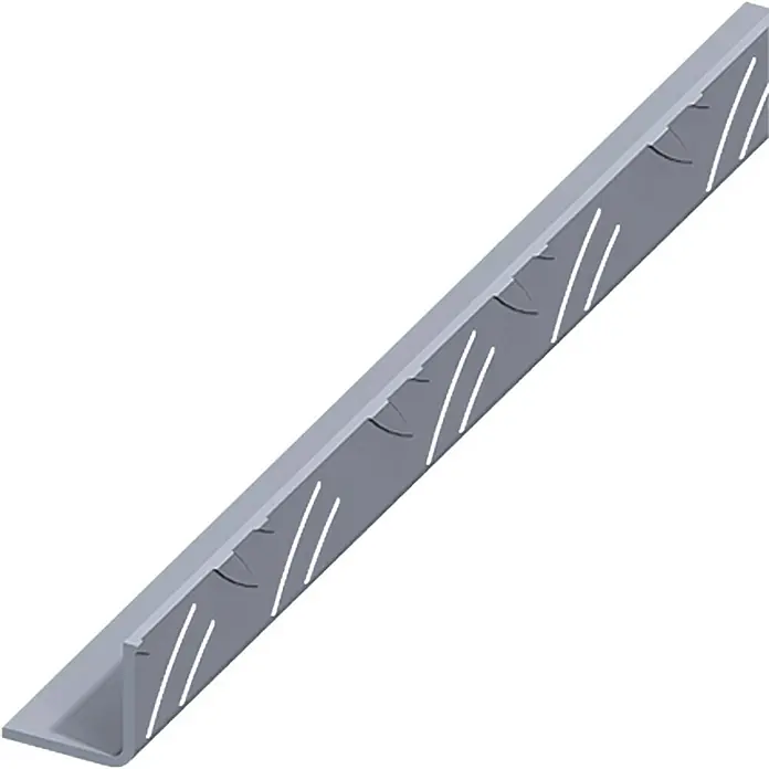 Kantoflex RiffelblechwinkelLänge: 250 cm, Schenkellänge: 35,5 mm, Aluminium, Gleichschenklig - Ein graues U-förmiges Profil mit Schlitzen zur Belüftung für verschiedene Anwendungen. Praktisch und vielseitig.